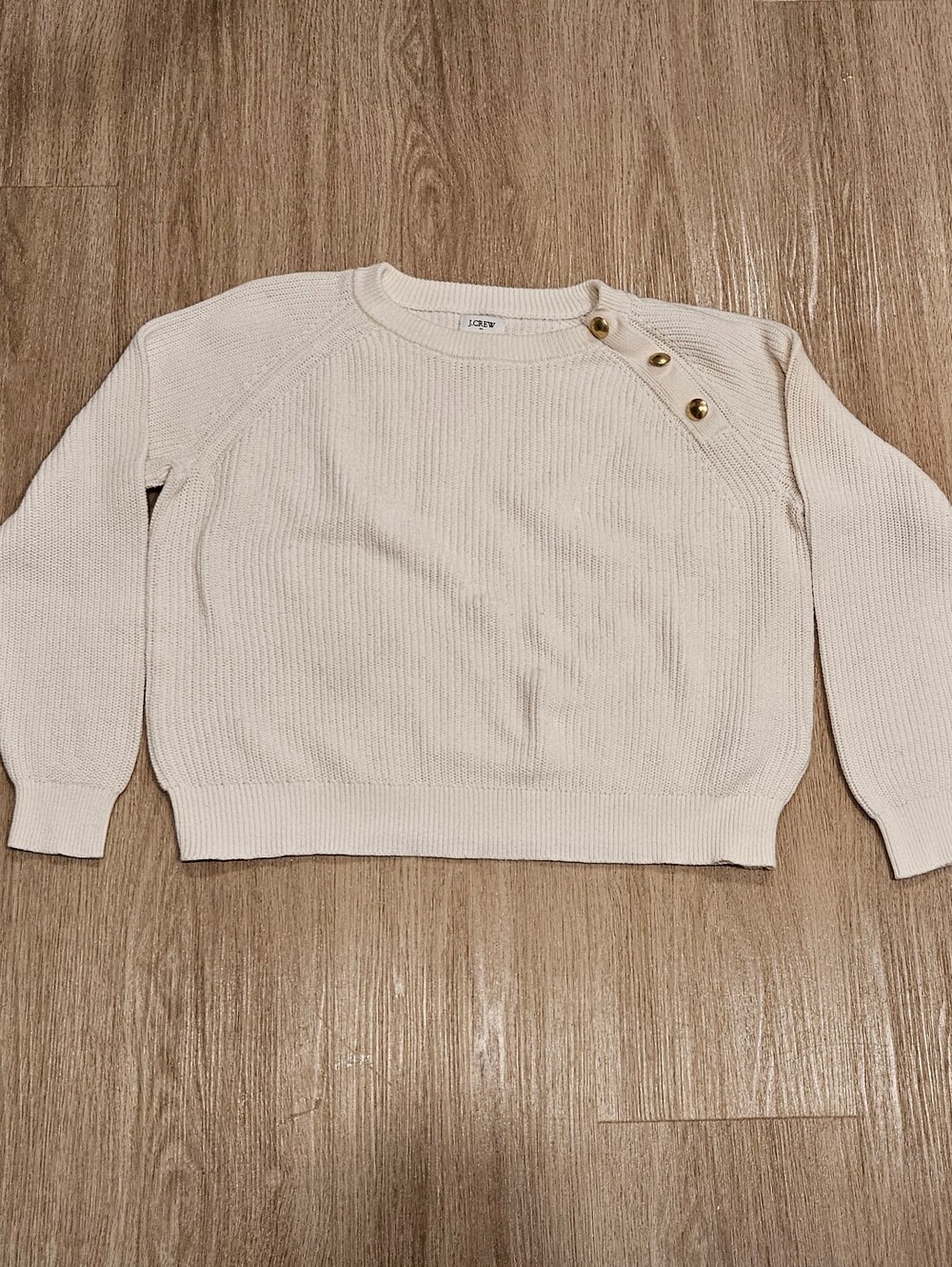 J.Crew Women's Cream Ribbed Knit Sweater Size Small Gold Shoulder Buttons Ivory